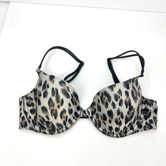 EUC Victoria's Secret Demi Push-up Underwire Bra Cheetah 34C Adjustable Straps - Picture 1 of 9